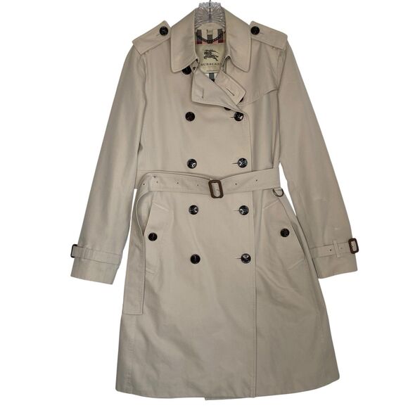 Burberry London Trench Coat Long US 8  Gray Double Breasted Classic Made England - Picture 1 of 12